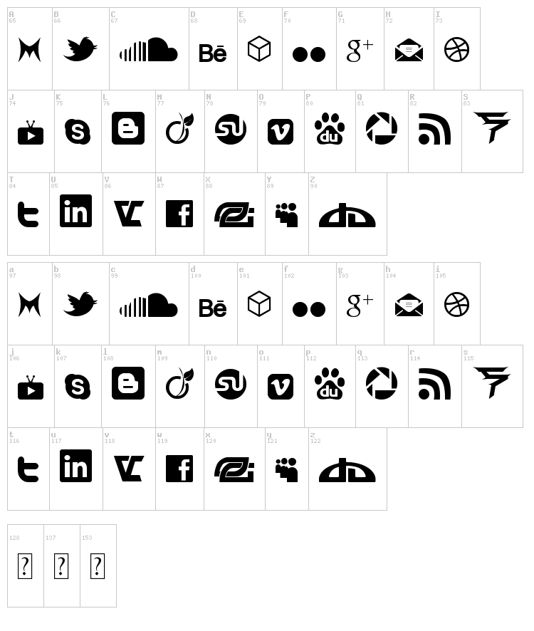 Social Icon by Brianqc font map
